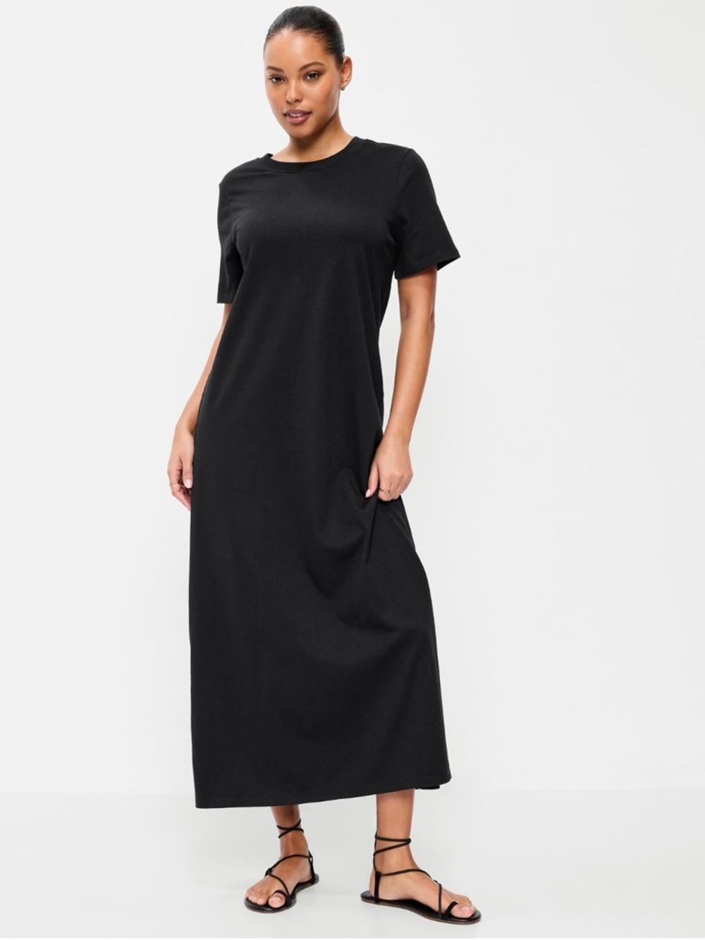 🆕 Old Navy Women's Vintage Crew-Neck Maxi Dress Short Sleeve Black S 4-6 - Picture 1 of 14